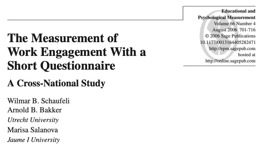 The Measurement of Work Engagement research paper by Schaufeli, Bakker, Salanova