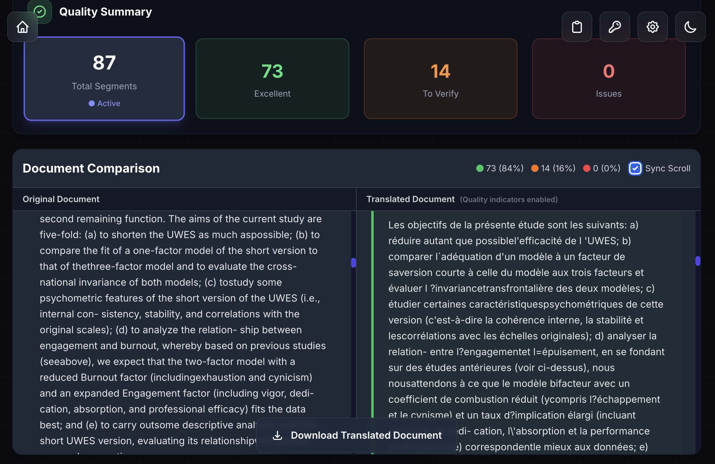 Fast mode quality summary - 73 excellent, 14 to verify, 0 issues