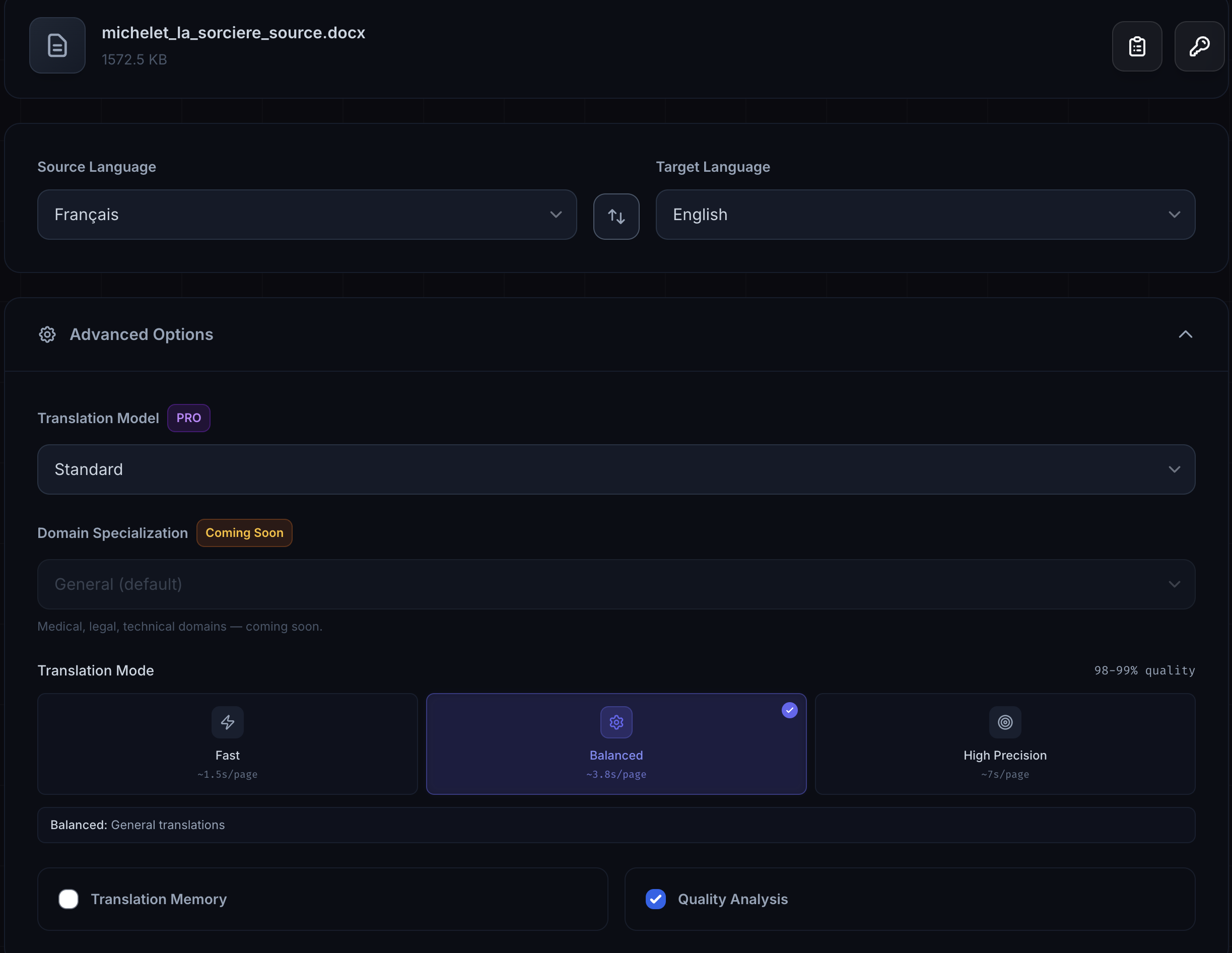 Translation settings